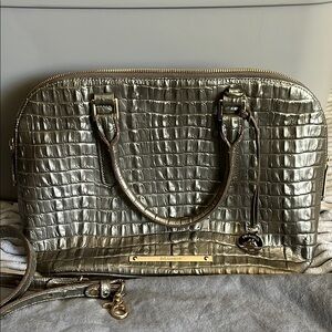 Brahmin Gray Satchel Bag with Elegant Design Gold accents and Protector Bag